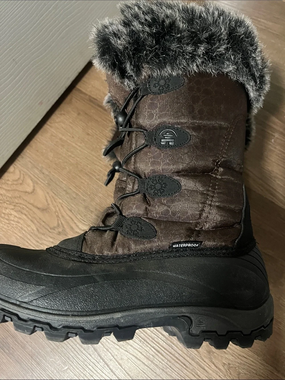 Kamik Brown Winter Boots with Gray Faux-Fur Cuff
